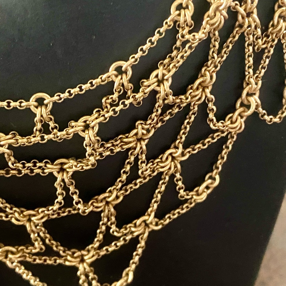 “1937” Vintage inspired brass tone Layered chainmail or mesh style bib necklace - Picture 3 of 5